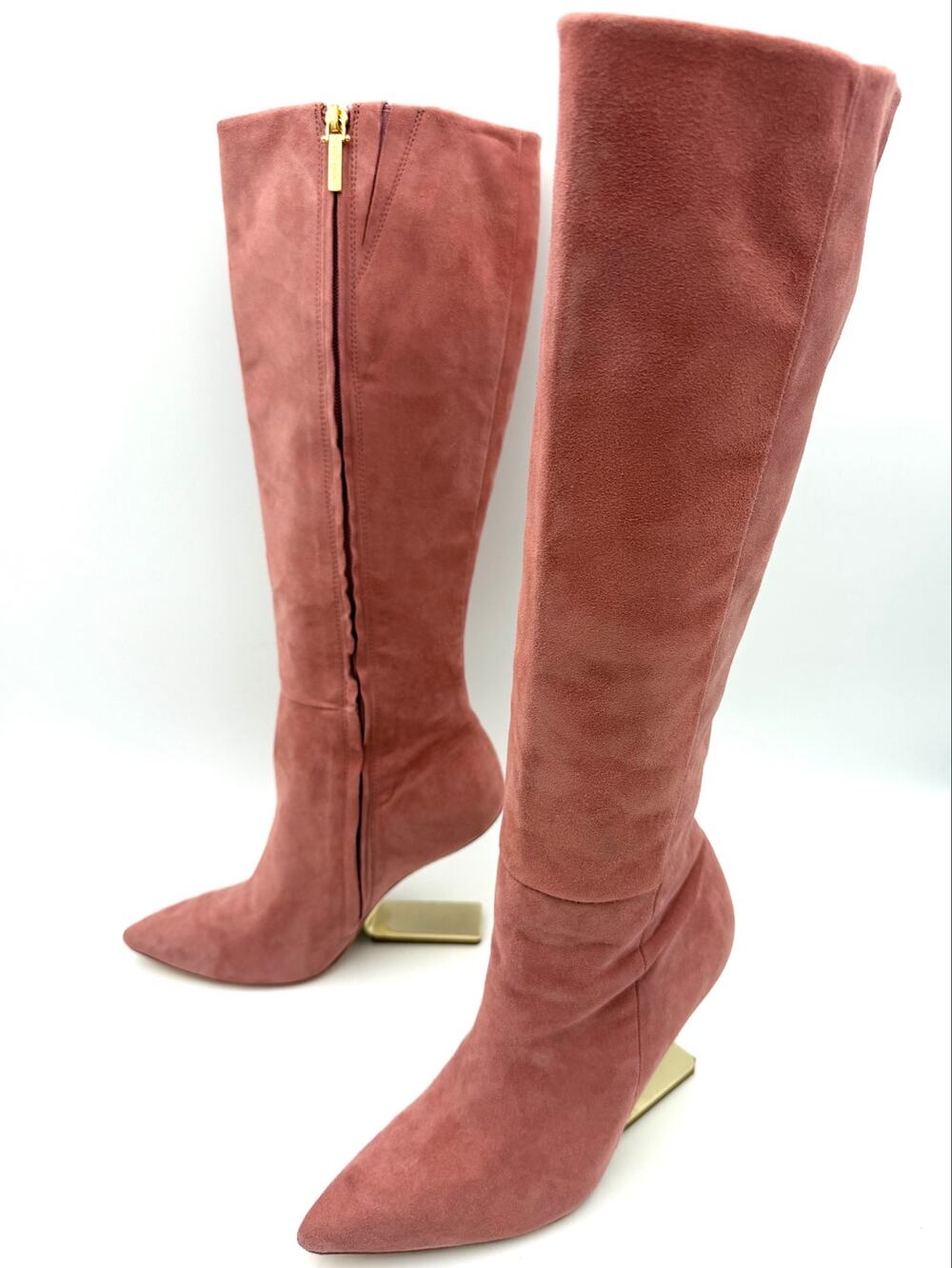 Authentic Cult Gaia Bianca Boots Pink Suede Size 37.5 / 7.5 Sculptural Heel Tall